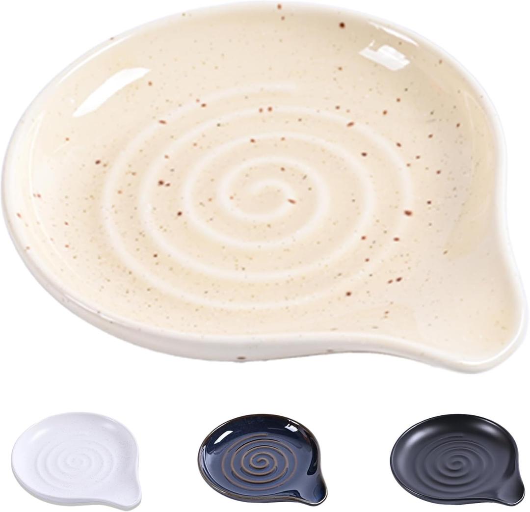 Ceramic Spoon Rest for Stove Top, 5-inch Spoon Holder for Kitchen Counter, Ladle & Cooking Utensils, Heat-Resistant Modern Kitchen Decor, Dishwasher Safe,1 Piece, Beige (White)