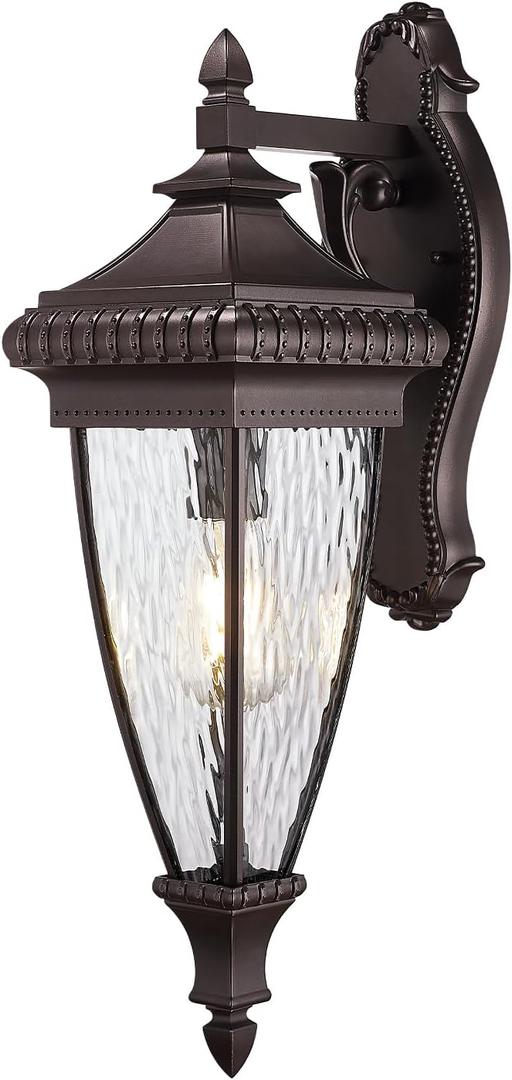 Emliviar Porch Wall Sconces Lighting, Waterproof Outdoor Wall Lantern IP43, Water Ripple Glass in Oil Rubbed Glass, XE313B ORB-SW