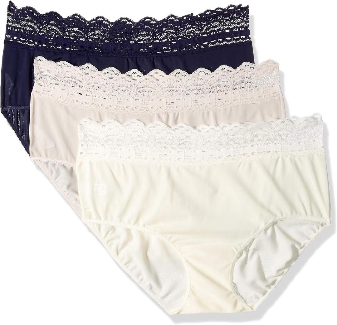Olga womens Secret Hugs 3 Pack Hipster PantyHipster Panties (Medium, Evening Blue/Butterscotch/Antique Ivory)