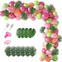 117Pcs Tropical Balloons Arch Garland Kit, Hot Pink Green Rose Gold Confetti Balloons Palm Leaves & 5Tools for Tropical Hawaii Aloha Luau Flamingo Theme Birthday Party Baby Shower Wedding Decorations