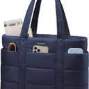 LOVEVOOK Tote Bag for Women, Large Puffer Work Tote Laptop Bag, Lightweight Travel Tote Bag with Zipper Gifts for Women (15.6 Inch)