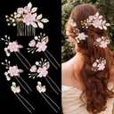 7 PCS Bridal Flower Wedding Hair Clips Crystal Pearl Hair Pins Headpiece Side Bridal Comb Gold Wedding Hair Accessories Jewelry for Brides Bridesmaids Women Girls Updo(Purple) (Romantic Lilac Purple)