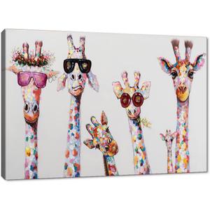 5 Giraffes Bansky Graffiti Art Painting Canvas Print Picture for Bathroom Framed Canvas Wall Decor Modern Home Artwork Canvas Wall Art for Living Room Giclee Art Ready to Hang-24 WX18 H (Colorful)
