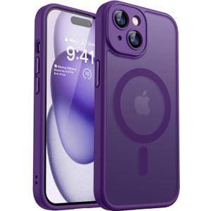 CANSHN Magnetic for iPhone 15 Case, Upgraded [Full Camera Protection] [Compatible with Magsafe] [Translucent Matte] Shockproof Protective Phone Case for iPhone 15 6.1" - Deep Purple