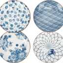 Small Ceramic Salad Plates Set of 4, 7 Inch (13oz) Japanese Appetizer Plates for Sushi Snacks, Dessert Plates for Cake Fruit, Blue & White Dinnerware, Microwave Dishwasher Safe