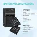 LP NB-11L Battery and Charger, 2-Pack 900mAh Batteries for Canon PowerShot Elph 180/360/110/130/135/150/190/320/340/350, A4000/SX420/SX410/SX400 and More