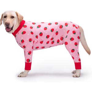 Dog Recovery Suit After Surgery Female Male, Medium Large Dog Neuter Shirt Cone Alternatives Prevent Licking Surgical Onesies (Strawberry, 2XL)