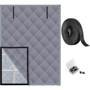 3 Layer 63 x 47 Inches Winter Insulated Window Curtain-Oxford Thermal Insulated Window Blanket with Fastener-Gray Window Insulation Kit for Winter Keeping Warm