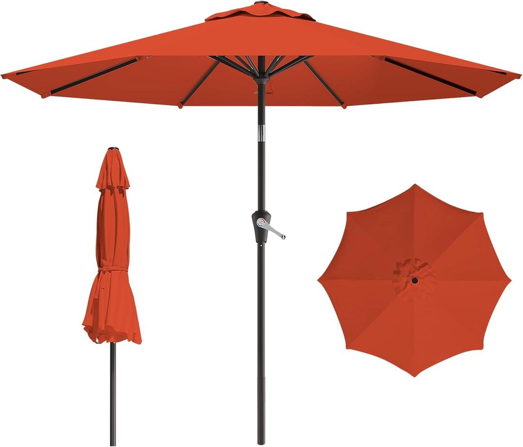 AreShark 9 FT Patio Umbrella for Outdoor, Outdoor Umbrella with Push Button Tilt and Crank, Outdoor Patio Umbrellas with 8 Sturdy Ribs for Market, Garden, Deck, Backyard, Pool (Orange)