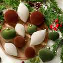 12 Pcs Cream White Green Brown Velvet Christmas Ornaments Large Glass Velvet Christmas Balls Ornaments Bulk Flocked Tree Bulbs Set for Xmas Tree Party Holiday Decoration(No Diamond)