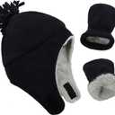 Century Star Baby Fleece Hat Warm Earflap Kids Caps Toddler Boys Winter Hat and Mitten Set (3-12 Months, 01 Black)