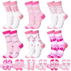 Newcotte 6 Pairs Pink Graduation Socks 2026 Senior Pink Bow Graduation Gifts Class of 2026 Socks Cheer Senior Night Gift for Girls Cheer Team Coaches Training Daily Wear Coquette Grad Party Supplies (Pink)