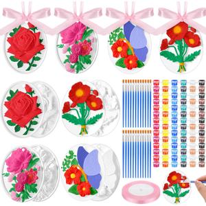 Rotatingpals 24 Pack Flower Ceramic Painting Kit Paint Your Own DIY Ceramics to Paint Floral Tea Party Decorations Favors Arts and Crafts Set for Activity Birthday Party Supplies