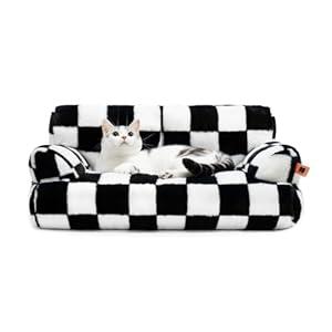 MEWOOFUN Cat Bed for Indoor Cats, Washable Dog Beds for Small Medium Dogs & Cats, Fluffy Cat Couch with Non-Slip Bottom (Black&White, 26.0" L x 19.0" W x 13.0" Th)