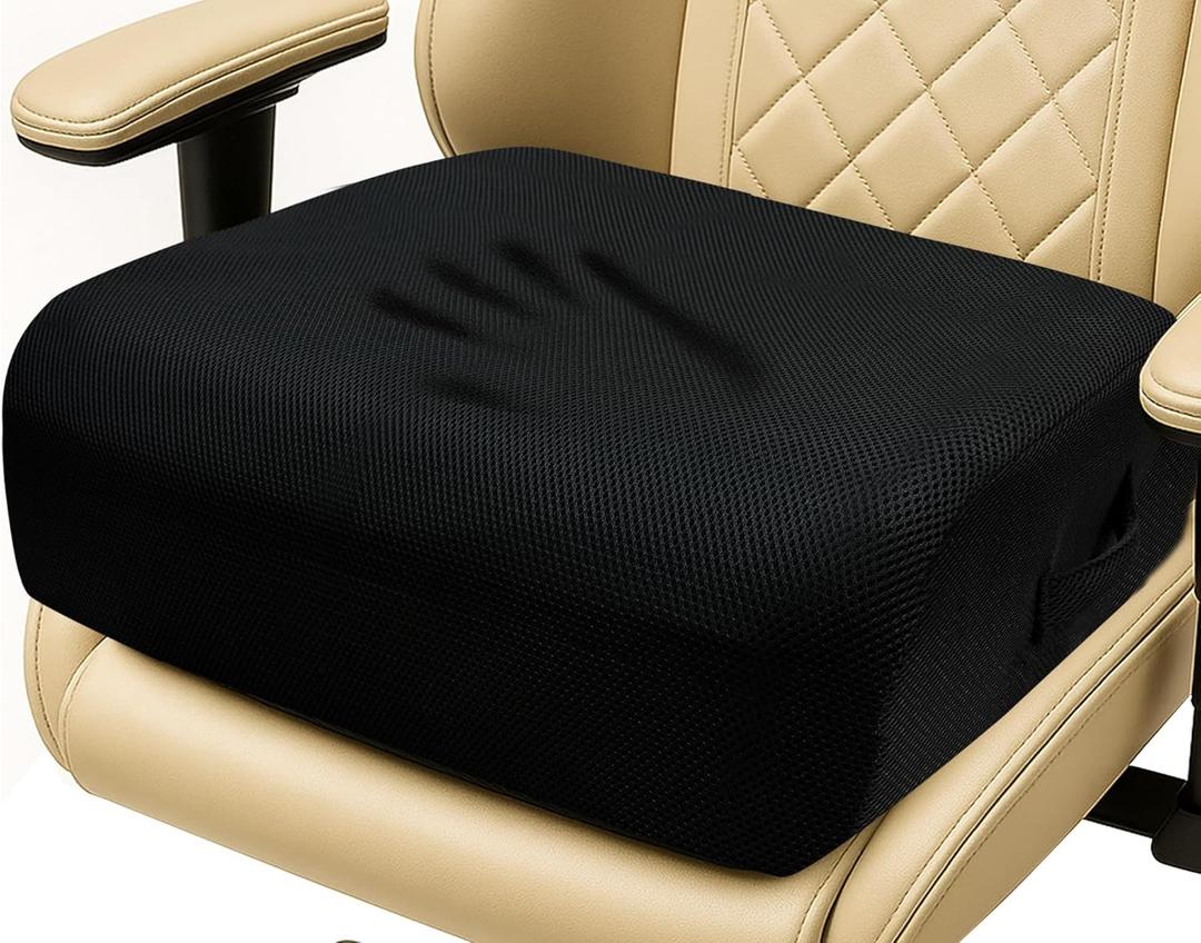 6" Extra Thick Memory Foam Office Chair Cushion  2-Layer Booster Seat for Back & Tailbone Pain Relief, 18 x 16 x 6in Non-Slip Cushion with Carry Handle for Wheelchair, Car, and Airplane