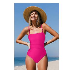Zando Modest Swim Suits for Women 2025 Sexy Bathing Suits Tummy Control One Piece Square Neck Vintage Slimming Swimwear, Size Small