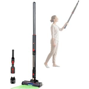 EZ SPARES Ultra-Light Handheld Stick Vacuum Cleaner,Featherweight Stick Cordless Vacuum,Lightweight Vacuum with Crevice Tool for Ceiling,Shelves,Corners,LED-Brushhead,Rechargeable(Pencil-Style,Grey) (Gray)