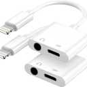 Apple MFi Certified 2-in-1 Lightning to 3.5mm Headphone Jack Adapter,Fast Charger&Aux Audio Splitter Dongle for iPhone-Car AUX,Home,Gym,Travel,Compatible with iPhone 14/13/12/11/XR/X/8/7,2Pack,White