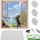 Adjustable DIY Cat Window Screen Fits Any Size Smaller Than 51"x 59", Self-Adhesive Reinforced Mesh Window Screen, with Ruler/Knife/Stapler Accessories (White)