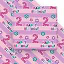 WRAPAHOLIC 2nd Birthday Wrapping Paper Sheet - 6 Sheets Pink Happy Birthday with Floral Design Folded Flat for Bday, Party, Baby Showers - 19.7 Inch X 27.5 Inch Per Sheet