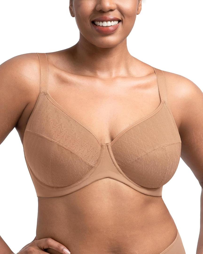 HSIA Minimizer Bras for Women Full Coverage Underwire Plus Size Unlined Mesh Jacquard Bra with Wide Straps, 36D (Beige)
