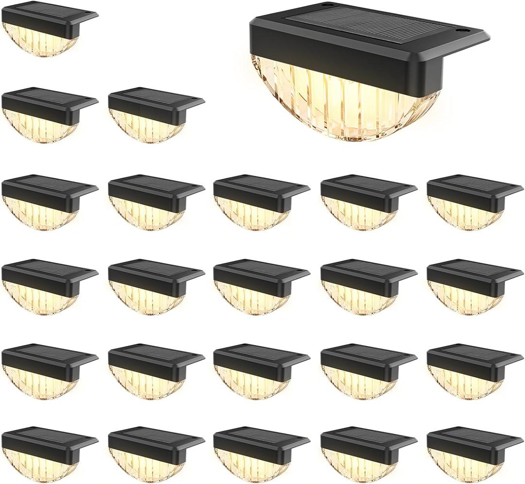 VOLISUN 24 Pack Solar Deck Lights Outdoor, Warm White LED Solar Step Lights for Outside, Waterproof Fence Light for Patio, Deck, Stairs, Yard, Pool and Porch (Black)