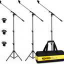 BOWENS 3 Set Adjustable Tripod Mic Stand Boom Arm (1870")  Microphone Stand floor for Singing Podcast with Universal Clips and Padded Carry Case