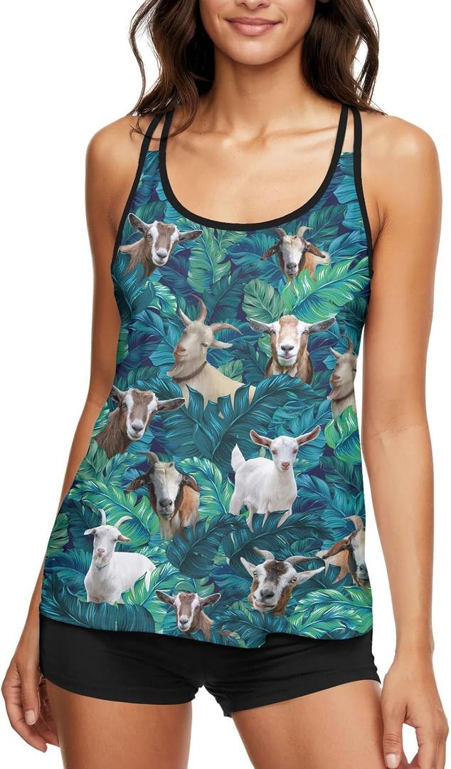 HUNTFAMI Tankinis Swim Suits for Women Two Piece 2025 Womens Bathing Suits Holiday Beachwear Women with Boyshorts (M)