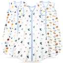 Baby Sleep Sack 6-12 Months, 100% Organic Cotton Wearable Blanket for Babies, 2-Way Zipper TOG 0.5 Lightweight Breathable Baby Sleeping Bag, 4 Sizes-M Animal&Plant&White