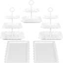 NWK 5 Piece Cake Stand Set with 2 x 3-Tier Cupcake Stands, 1 x2-Tier Cupcake Stands, 2 x Appetizer Trays, for Wedding Birthday Baby Shower Tea Party Decorations (White)