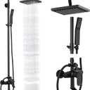 Heyalan Matte Black Rain Shower System Set,Exposed Shower System 3 Functions Bathroom Shower Faucet 8 Inch Swivel Rainfall Shower Head Handheld Complete Set Tub Spout Wall Mount