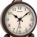 Peakeep 4" Small Battery Operated Antique Retro Analog Alarm Clock with Contour Lines in Gold for Room Decors, Silent Elegant Bedside Desk Gift Clock (Black)