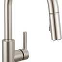 Delta Nicoli Brushed Nickel Kitchen Faucet with Pull Down Sprayer, Modern Single Hole Kitchen Sink Faucet, Single Handle, Stainless Steel 19867LF-SS