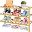 Kitsure Bamboo Wooden Shoe Rack for Closet - Stackable Shoe Organizer with Modular Structure, Space-Saving Shoe Shelf for Entryway, Living Room, Bedroom, 26.8" x 11" x 18.9", Natural (26.8"Wide - 3 Tiers, Nature)