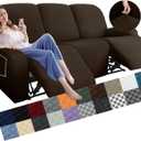 YEMYHOM 8 Pieces Stretch Recliner Sofa Cover Latest Jacquard Reclining Couch Cover with Side Pocket Anti-Slip Fitted 3 Cushion Furniture Slipcovers with Elastic Bottom (Sofa Recliner, Dark Coffee) (Standard 3 Seater)