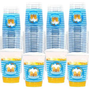 50 Count 12 oz Oktoberfest Plastic Cups Bavarian Flag Disposable Party Cups German Beer Festival Drinkware for Oktoberfest Party Decorations Supplies