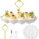 1 Tier Ceramic Easter Deviled Egg Platter 12 Hole Deviled Egg Tray Container, Detachable Eggs Holder Tower for Easter Party Food Container for Kitchen Countertop Microwave Dishwasher Freezer