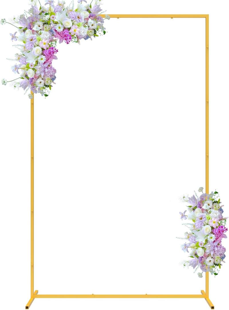 6.6FT x 4FT Wedding Arch Backdrop Gold Square Backdrop Stand Metal Balloon Arch Stand Rectangular Frame for Birthday Party Baby Shower Anniversary Decoration, 6.6 FT x 4.0 FT