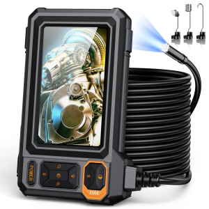 Endoscope Borescope Camera with Light, 4.3" IPS 1920P HD Inspection Camera, AukonVee 50FT SemiRigid Snake Cable, IP67 Waterproof (7.9mm Probe) with 8 Adjustable LEDs for Automotive, Sewer, Pipe, HVAC