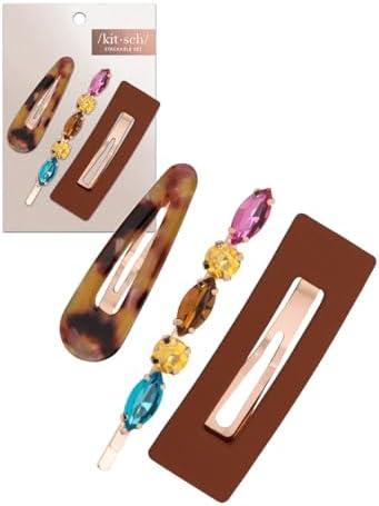 Kitsch Stackable Hair Clips - Fashion Acrylic Clips | Large Clips for Thick & Thin Hair | Hair Accessories for Women & Girls - 3 Pcs