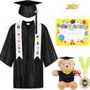 AOTHSO 8Pcs Kindergarten Graduation Cap and Gown Tassel Set 2025 with Stole Bear Certificate for Preschool Kids (27, Black)