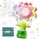 Rechargeable Flower Bubble Guns for Kids W/LED Lights & 10 Refill Solutions, Fun Swing Dance Bubble Maker Machine Blower Blaster Toys,Outdoor Summer Play, Easter, Birthday Party Favors & Gifts Pink