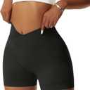 Vertvie Women's Workout Gym Shorts Booty V Cross Spandex Yoga Biker Shorts Scrunch Butt High Waisted Athletic Leggings (Medium, Black)