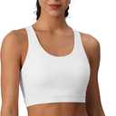MAGCOMSEN Women's Sports Bras Cross Back Wireless Padded Bra Wide Strap Low Impact Moisture-Wicking for Workout Gym Yoga (White)