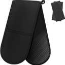 Philorn Black Double Oven MittsHeat Resistant 260 Waterproof Silicone Glove Kitchen Gloves Oven Extra Long Oven Mitts with Non-Slip Silicone Surface for Baking, Cooking, BBQ