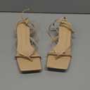 Coutgo Womens Strappy Low Kitten Heels Sandals Open Square Toe Flip Flop Summer Dress Party Shoes (8, Nude)
