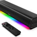 Sound Bars for TV 16-inch, Cinematic Soundbar for TV with Impactful Bass, Dynamic Lights and Remote Control, Wall Mountable, Bluetooth TV Sound Bar Speakers with Bluetooth/Optical/AUX Connection