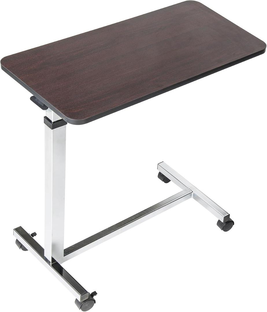 Drive Medical 13003 Non Tilt Top Overbed Table with Wheels, Chrome, 1 Count