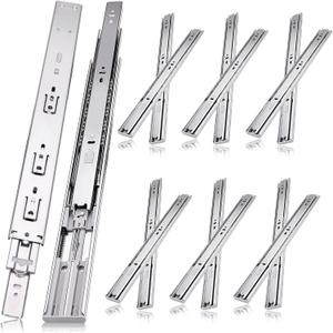 20 inch Drawer Slides 6 Pairs (12pcs) Soft Self Close 3 fold Full Extension Ball Bearing Cabinet Drawer Glides Side Mount for Dresser, Cabinet, Kitchen 100 LB Capacity 20" Silver