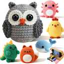Joyclub 6 Pcs Crochet Kit for Beginners Crochet Starter Kits for Adults and Kids Great Birthday Gifts for Crocheting Lovers with Step by Step Video Amigurumi Animal Family Knitting Kit DIY Craft